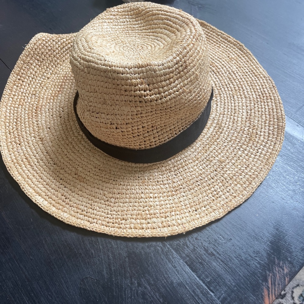 J. Crew Stylish Tan Straw Hat with Black Band